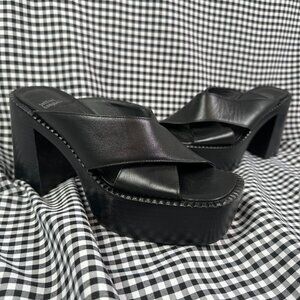 Jeffrey Campbell Kiff Platform Chunky Clog Sandal Black Leather Women's 7.5